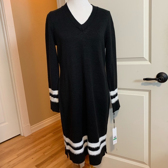 white v neck sweater dress